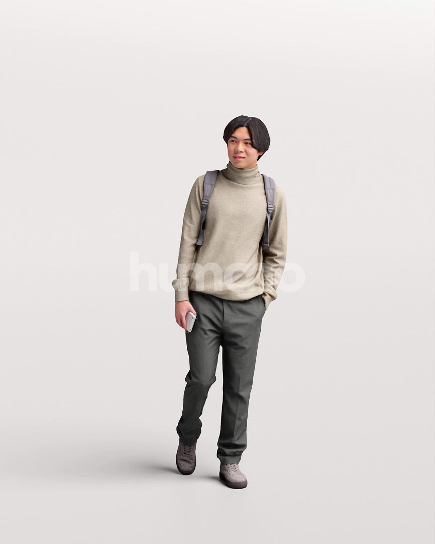 Asian man walking standing by Humano - 3 models and 1 Free model 3D Model Collection_13