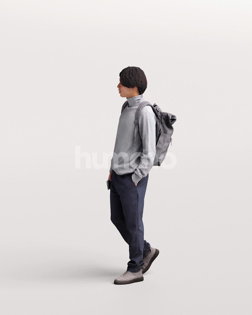 Asian man walking standing by Humano - 3 models and 1 Free model 3D Model Collection_16