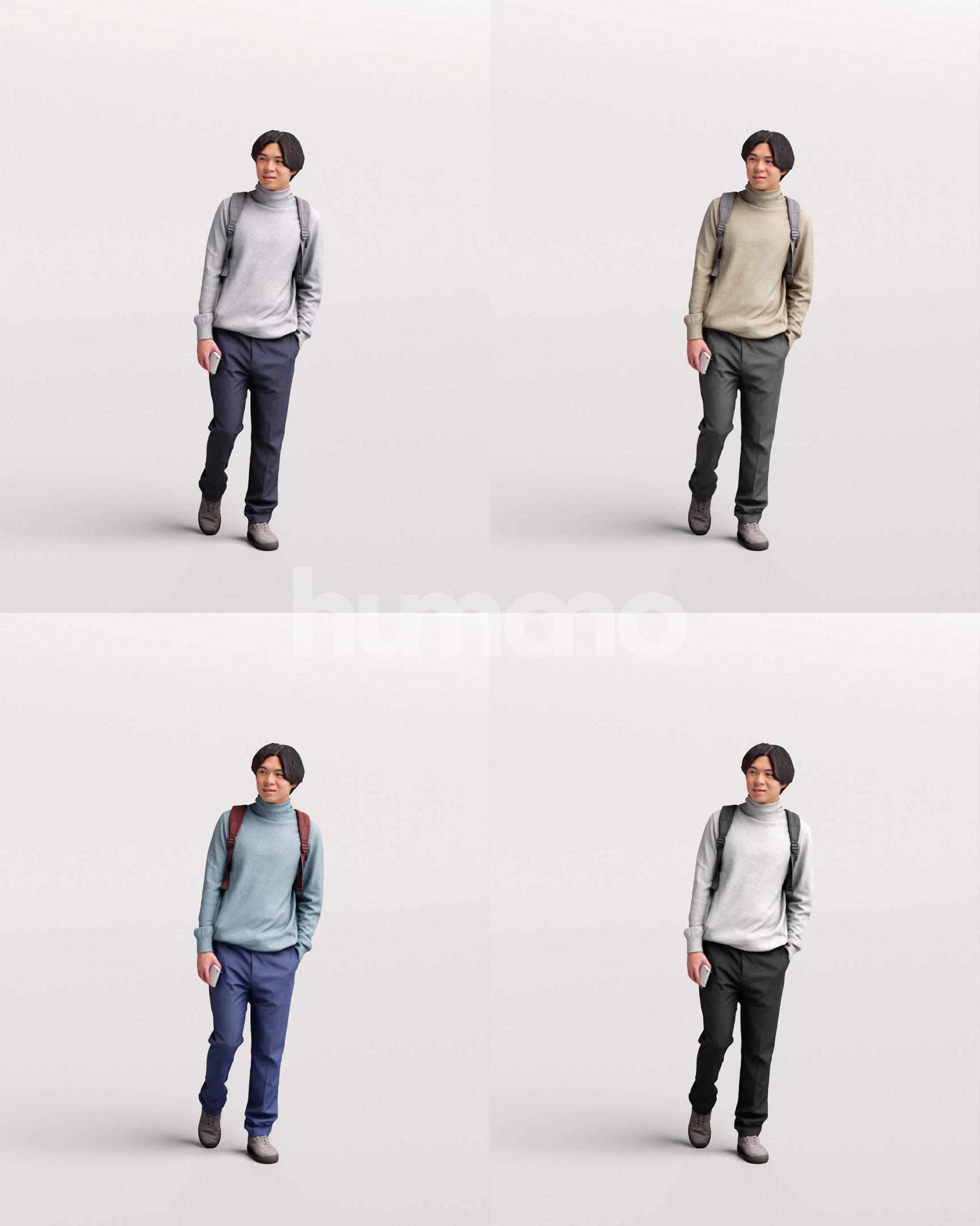 Asian man walking standing by Humano - 3 models and 1 Free model 3D Model Collection_4
