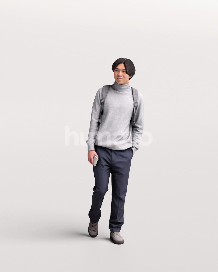 Asian man walking standing by Humano - 3 models and 1 Free model 3D Model Collection_11