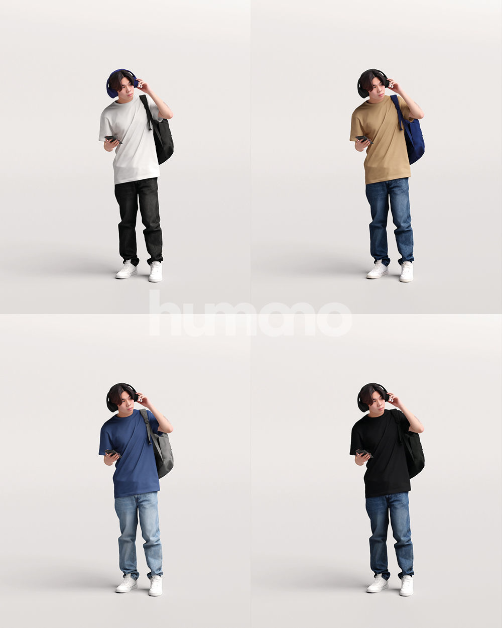 Asian man walking standing by Humano - 3 models and 1 Free model 3D Model Collection_3