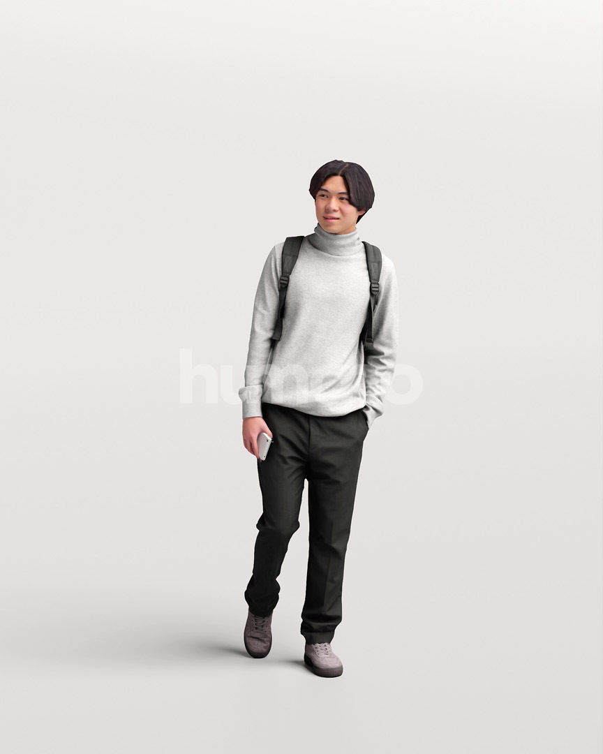 Asian man walking standing by Humano - 3 models and 1 Free model 3D Model Collection_15