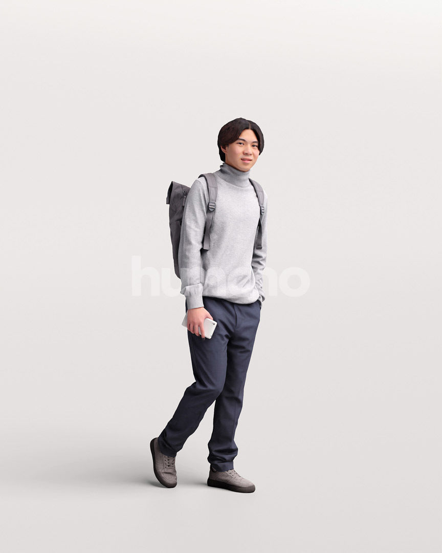 Asian man walking standing by Humano - 3 models and 1 Free model 3D Model Collection_18