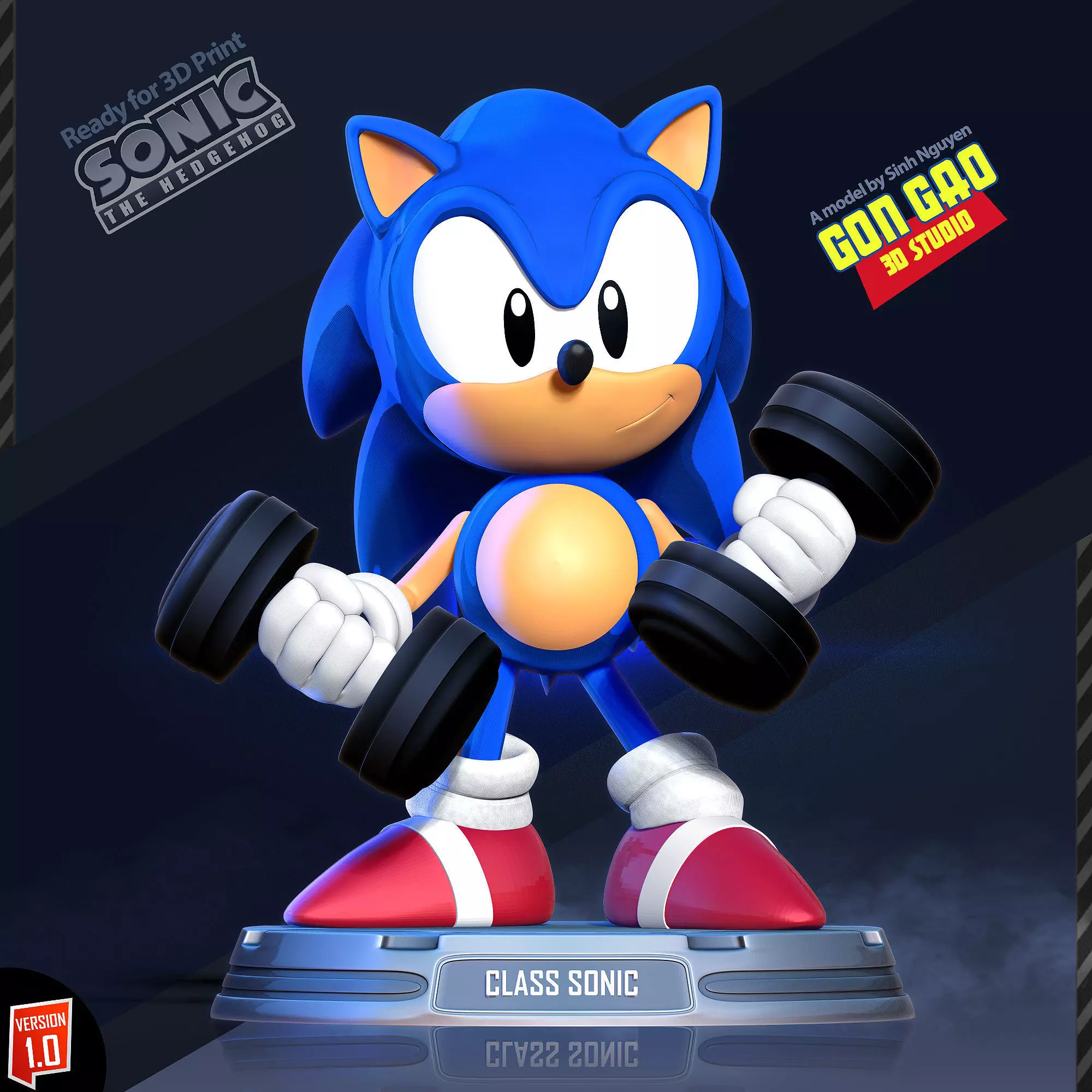 Classic Sonic is lifting weights 3D print model