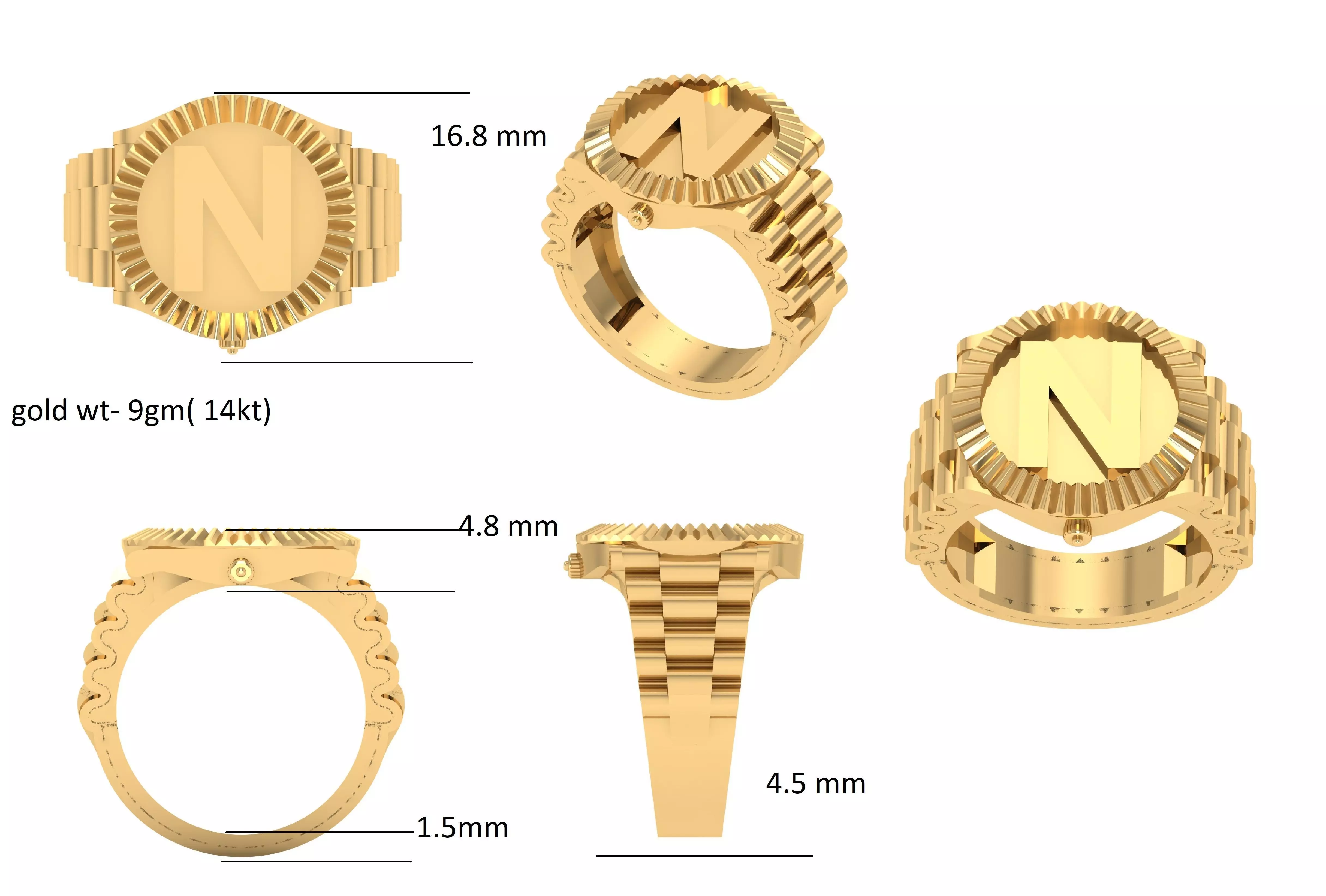 N Letter Glossy ring 3D model Free 3D print model