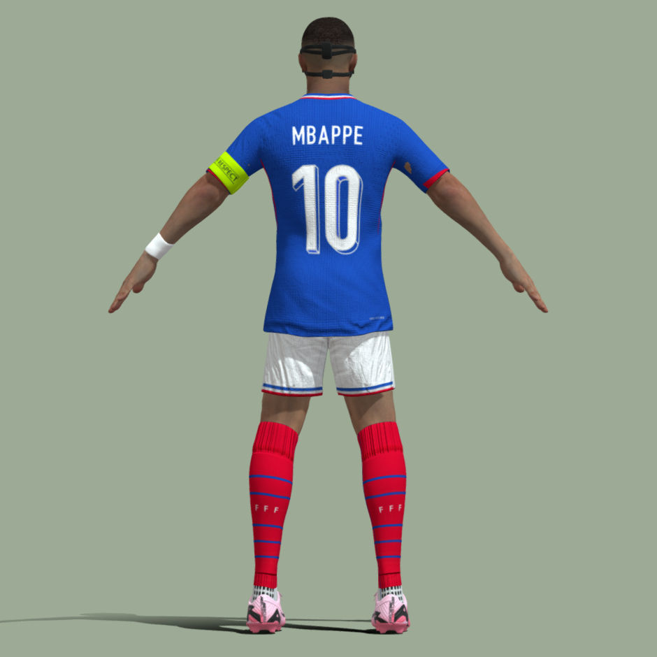 T-Pose Rigged Mbappe France Euro 2024 3D model_5