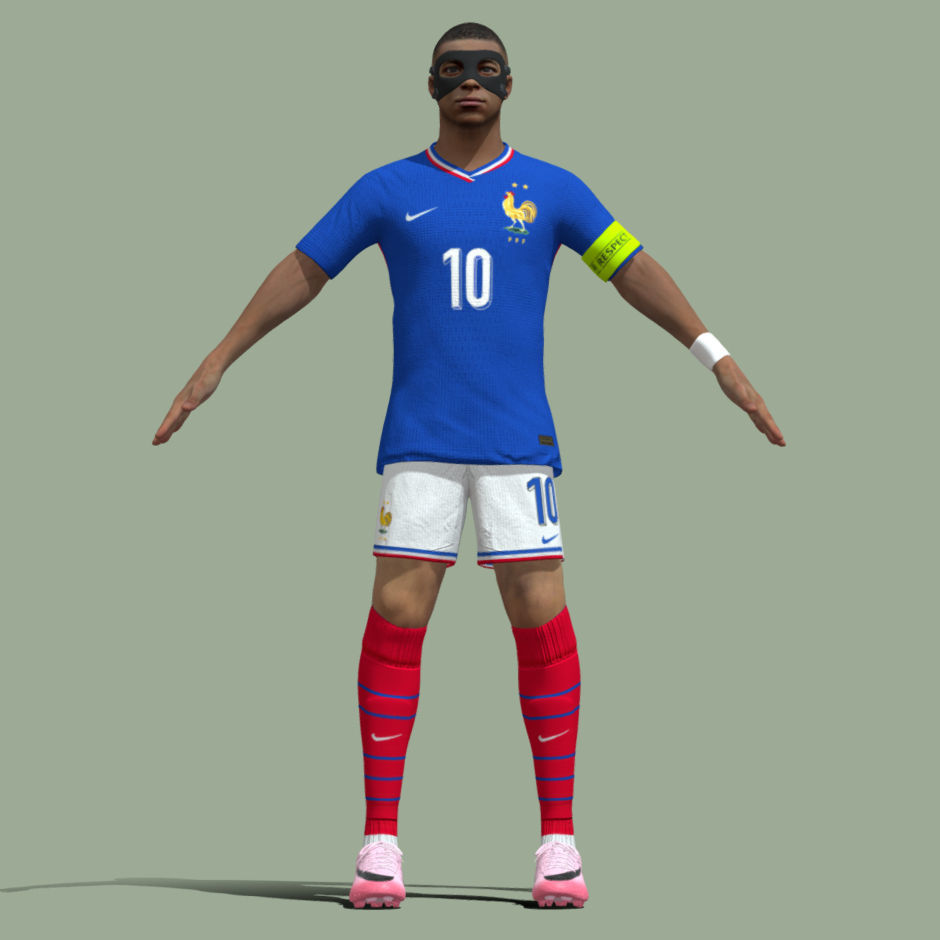T-Pose Rigged Mbappe France Euro 2024 3D model_4