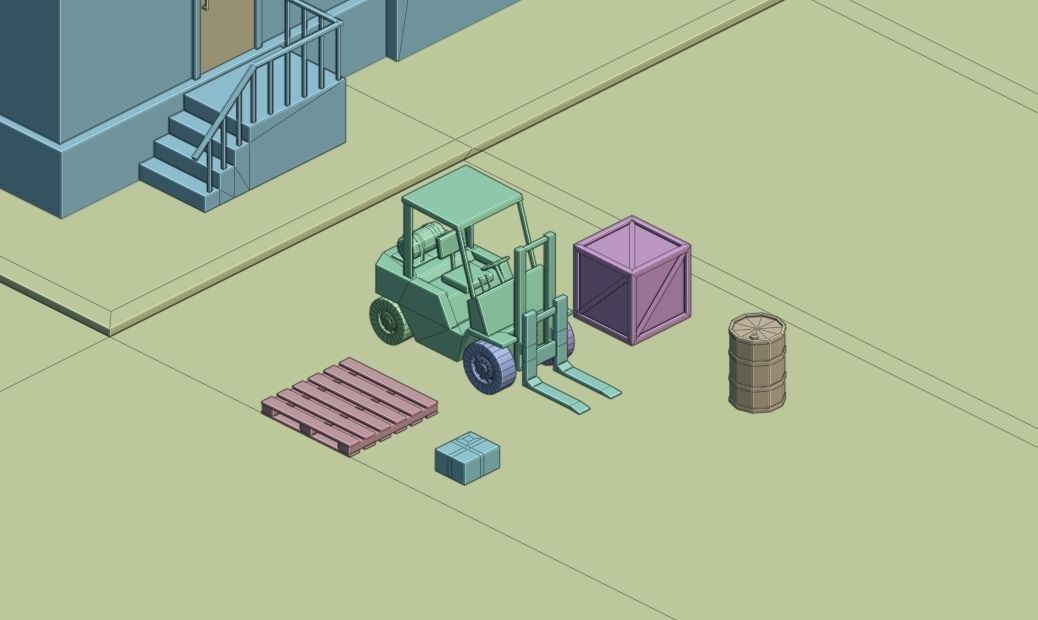 Warehouse Logistics building with forklift and props Low-poly 3D model_5