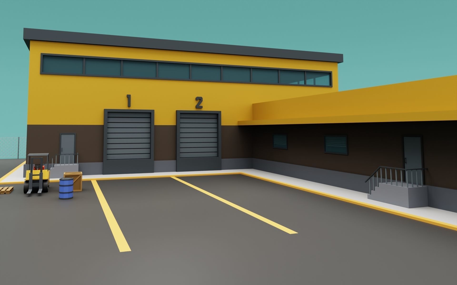 Warehouse Logistics building with forklift and props Low-poly 3D model_4