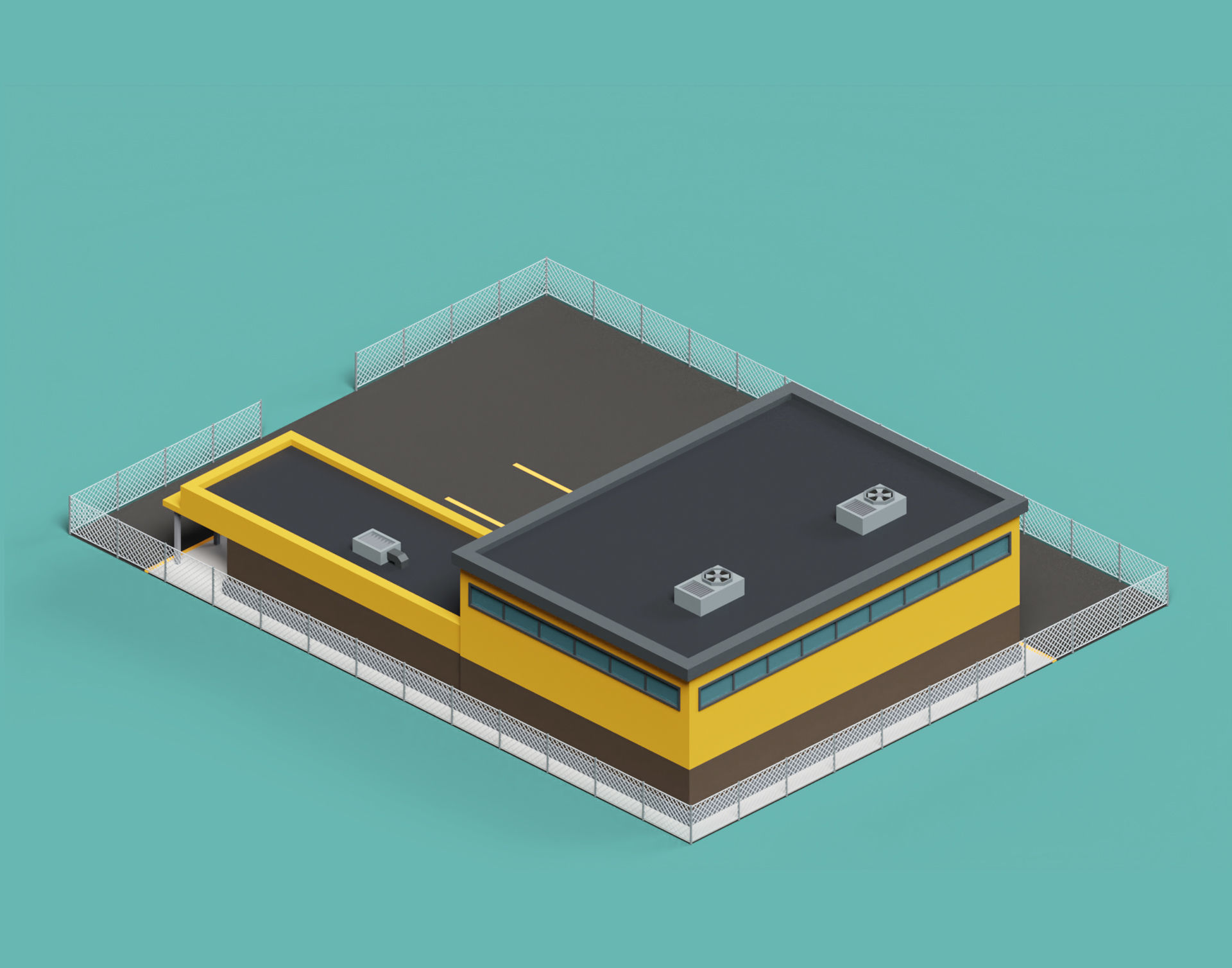 Warehouse Logistics building with forklift and props Low-poly 3D model_1