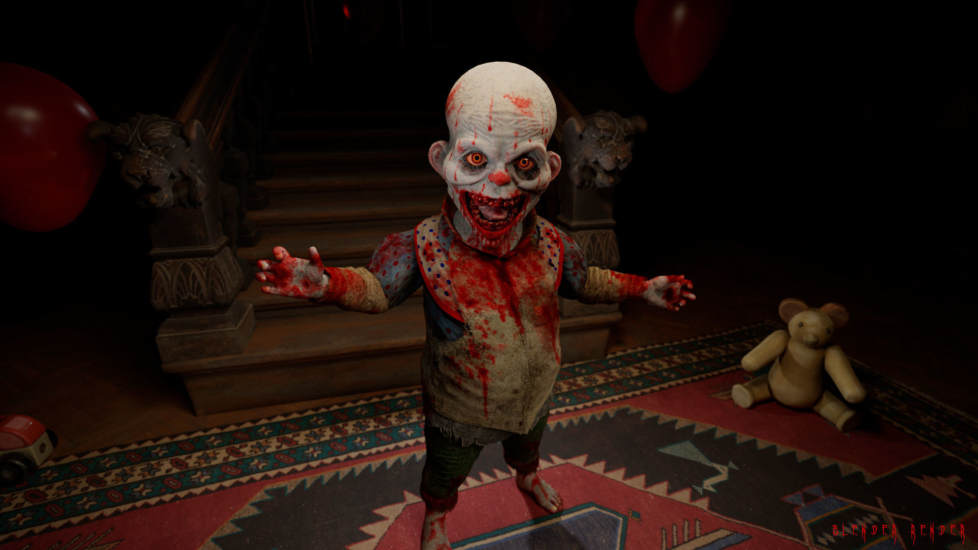 The Baby clown character for Horror games Low-poly 3D model_5