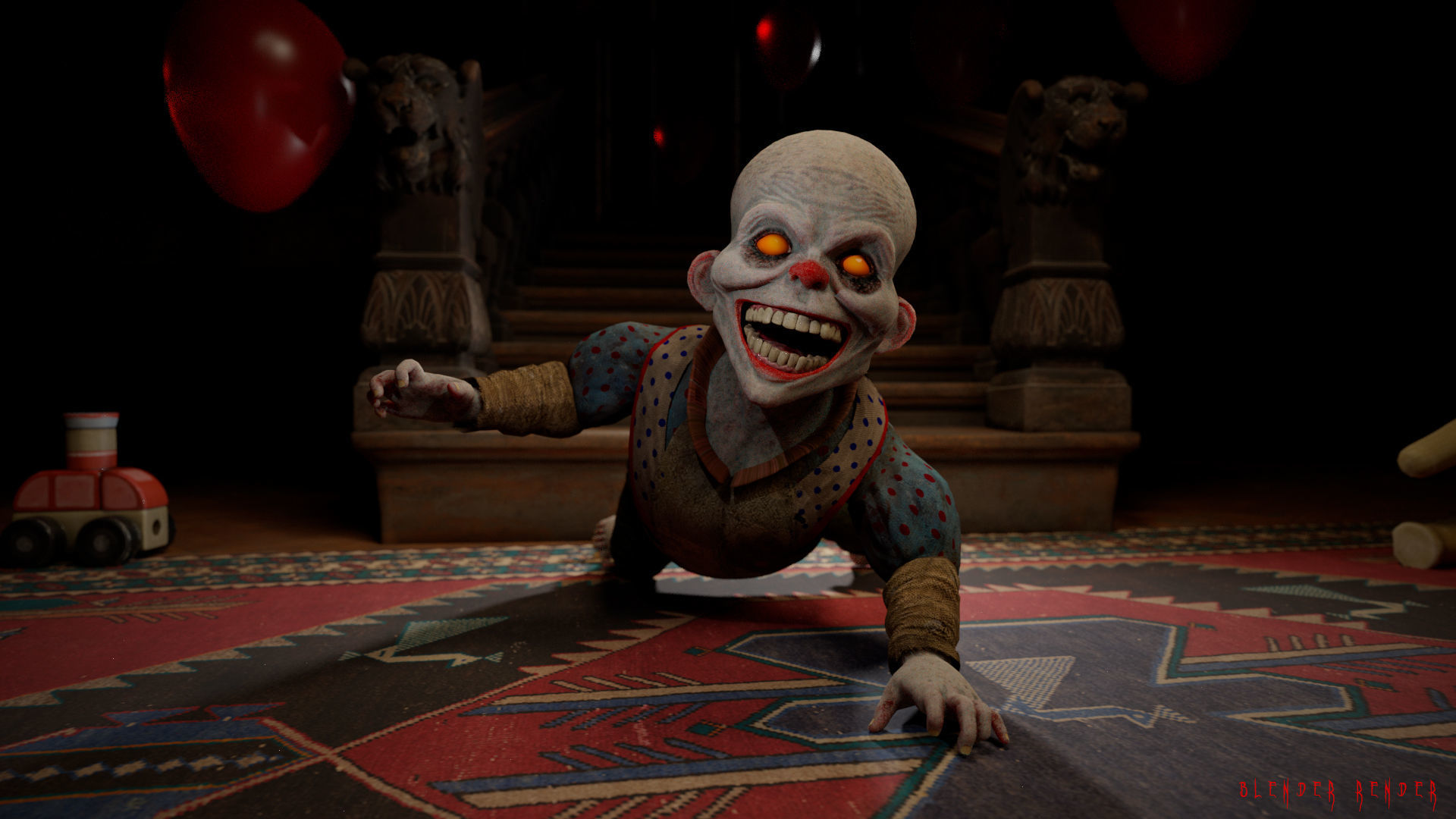 The Baby clown character for Horror games Low-poly 3D model_7