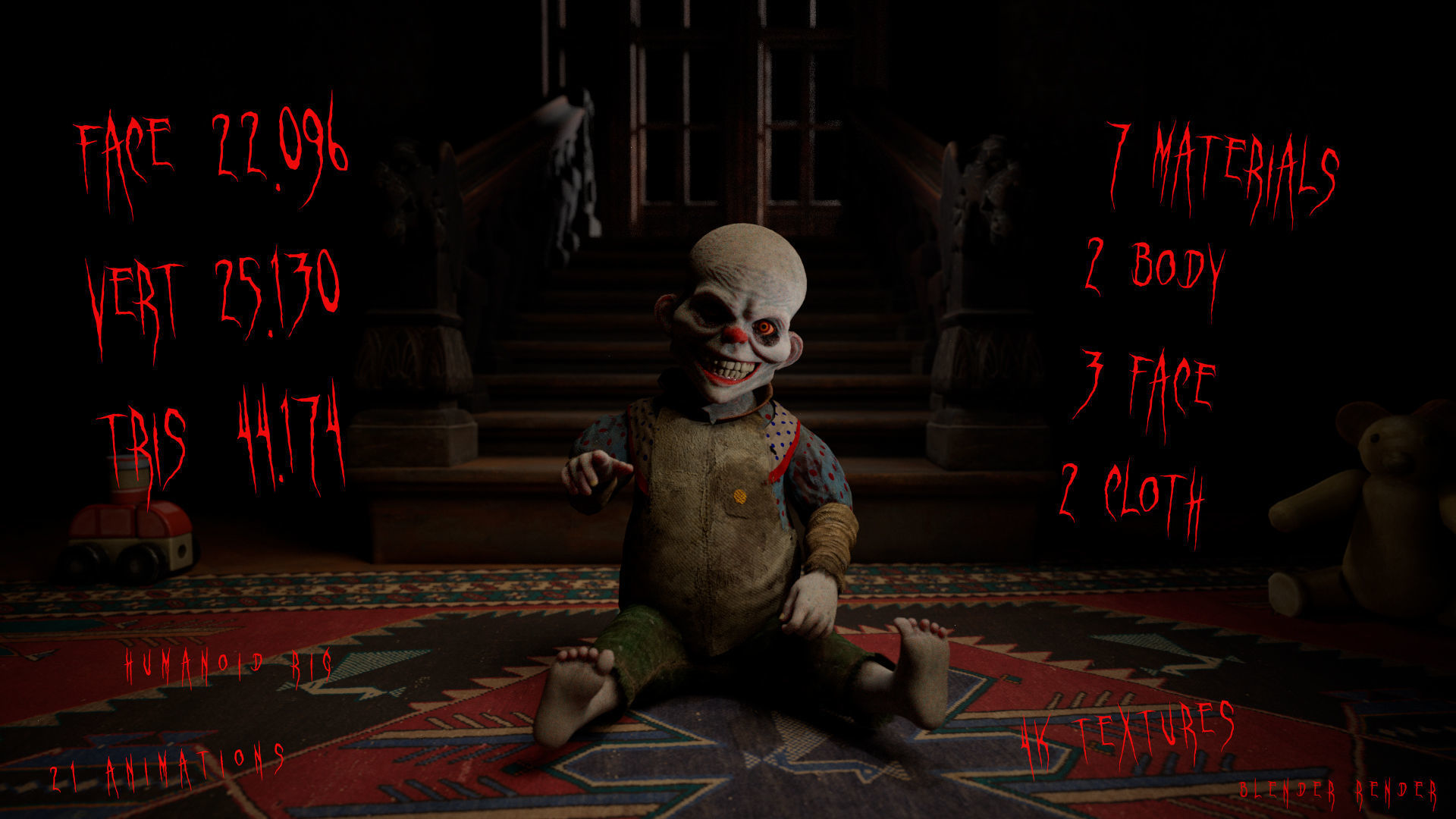 The Baby clown character for Horror games Low-poly 3D model_2