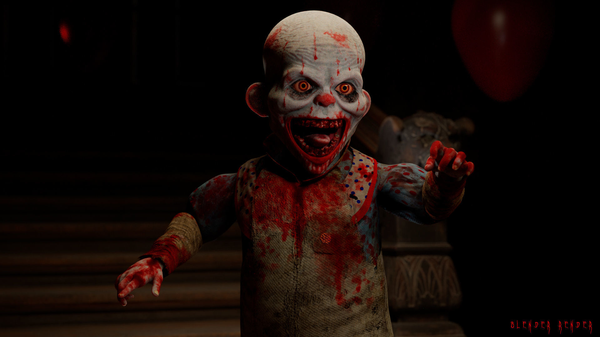 The Baby clown character for Horror games Low-poly 3D model_3