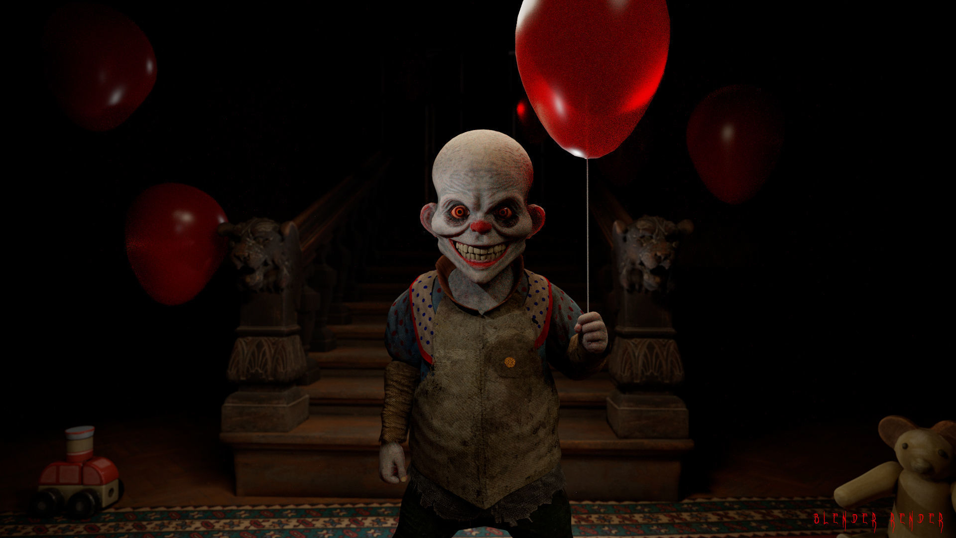 The Baby clown character for Horror games Low-poly 3D model_6