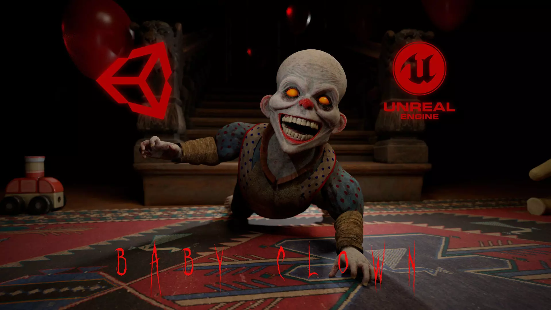 The Baby clown character for Horror games Low-poly 3D model_0