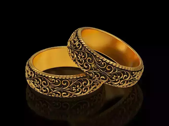 Men Antique floral carvings eternity band Ring v3 3D print model