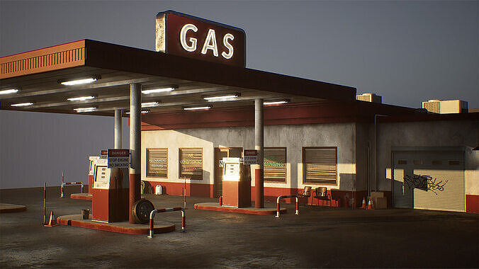Gas Station Low-poly 3D model