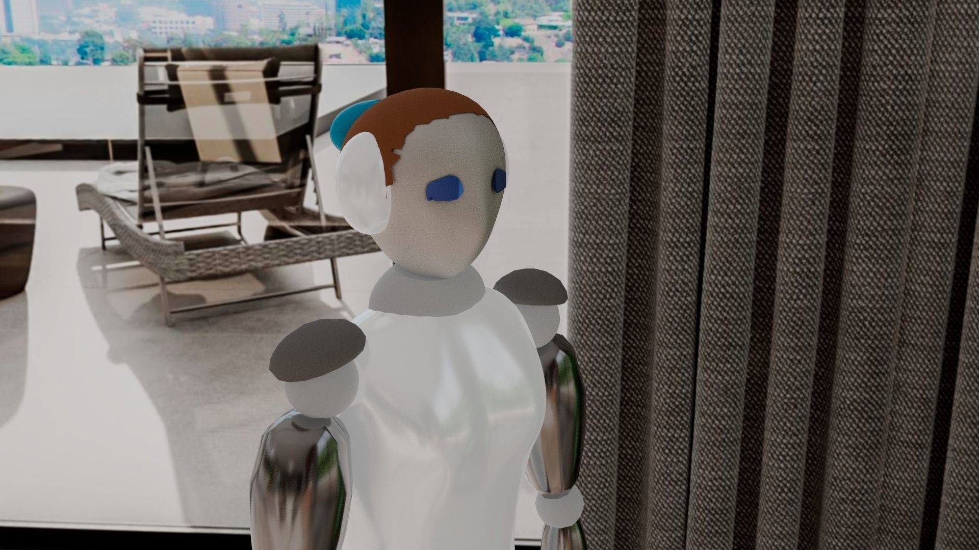 Simple female robot Low-poly 3D model_1