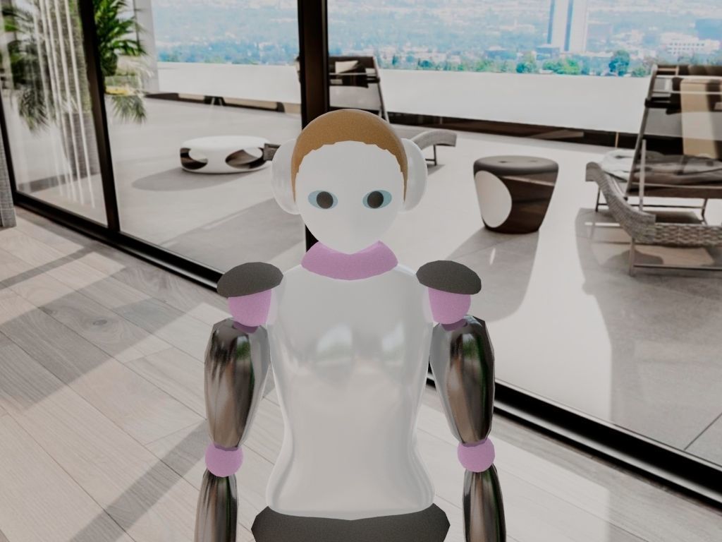 Simple female robot Low-poly 3D model_2