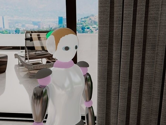 Simple female robot Low-poly 3D model