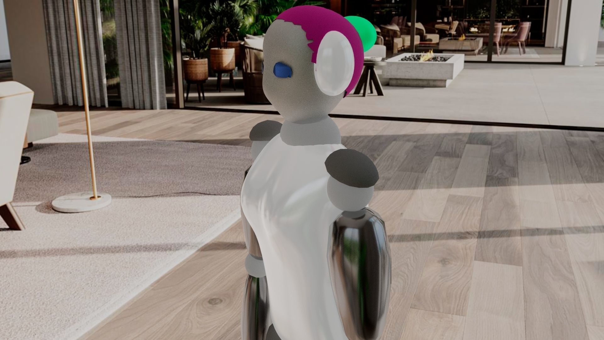 Simple female robot Low-poly 3D model_3