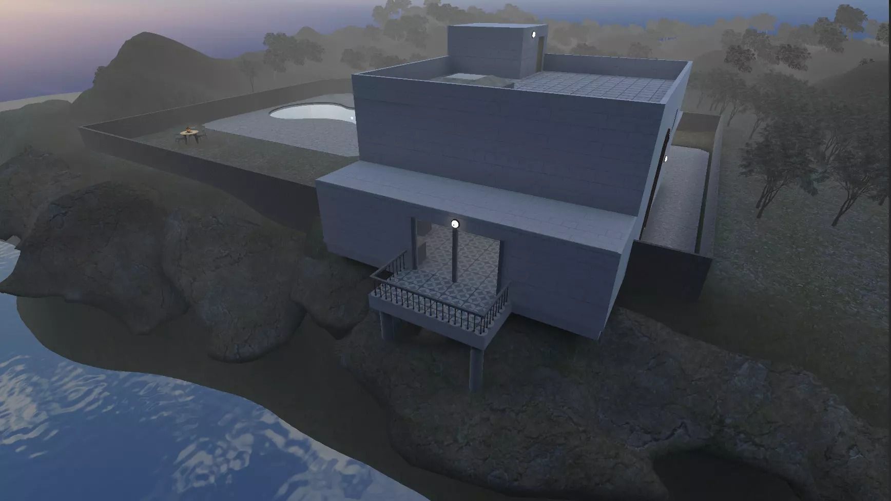 Luxury Cliff Mansion 3D FBX Model - With Interior 3D model_3