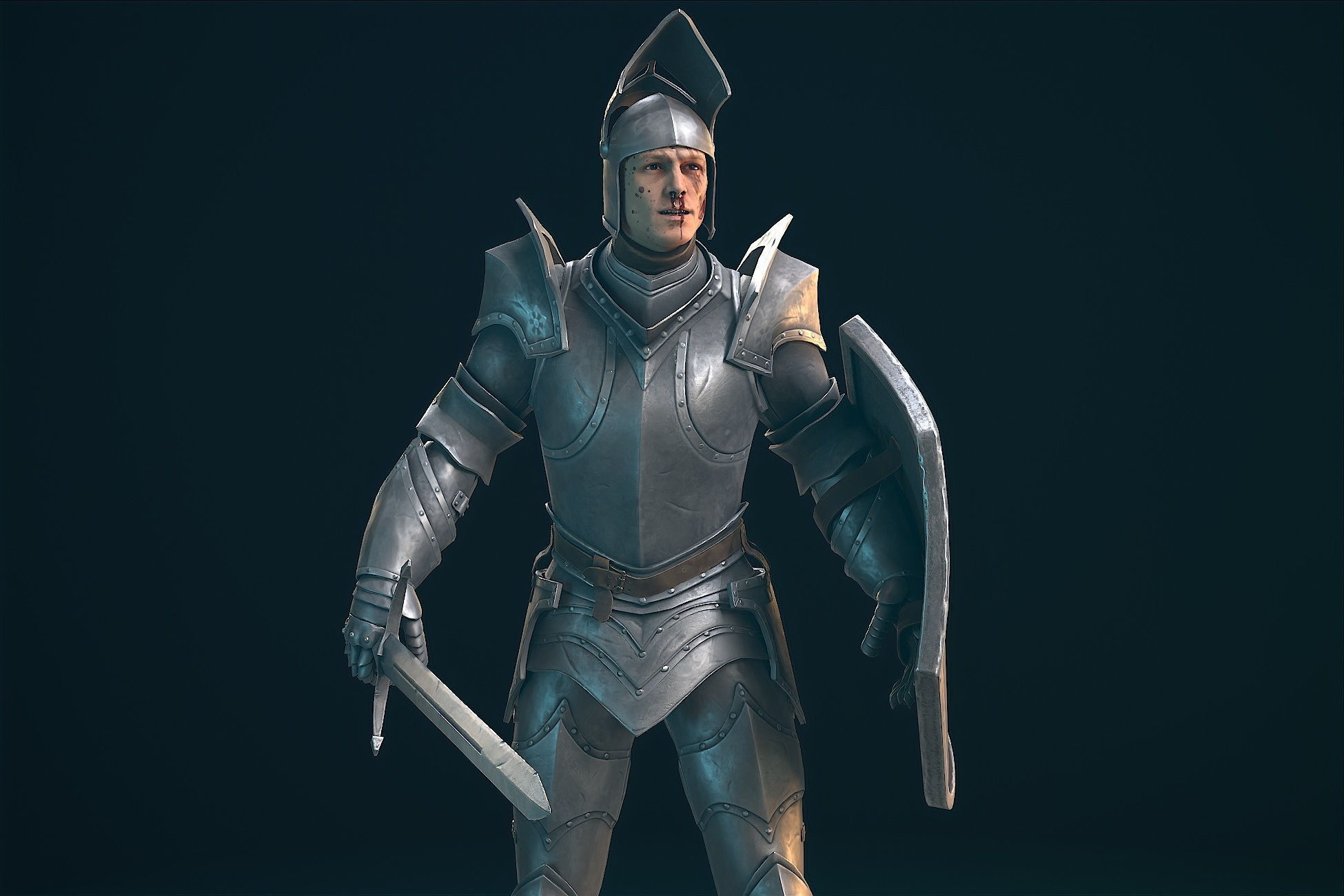 Warrior in Armor Low-poly 3D model_7