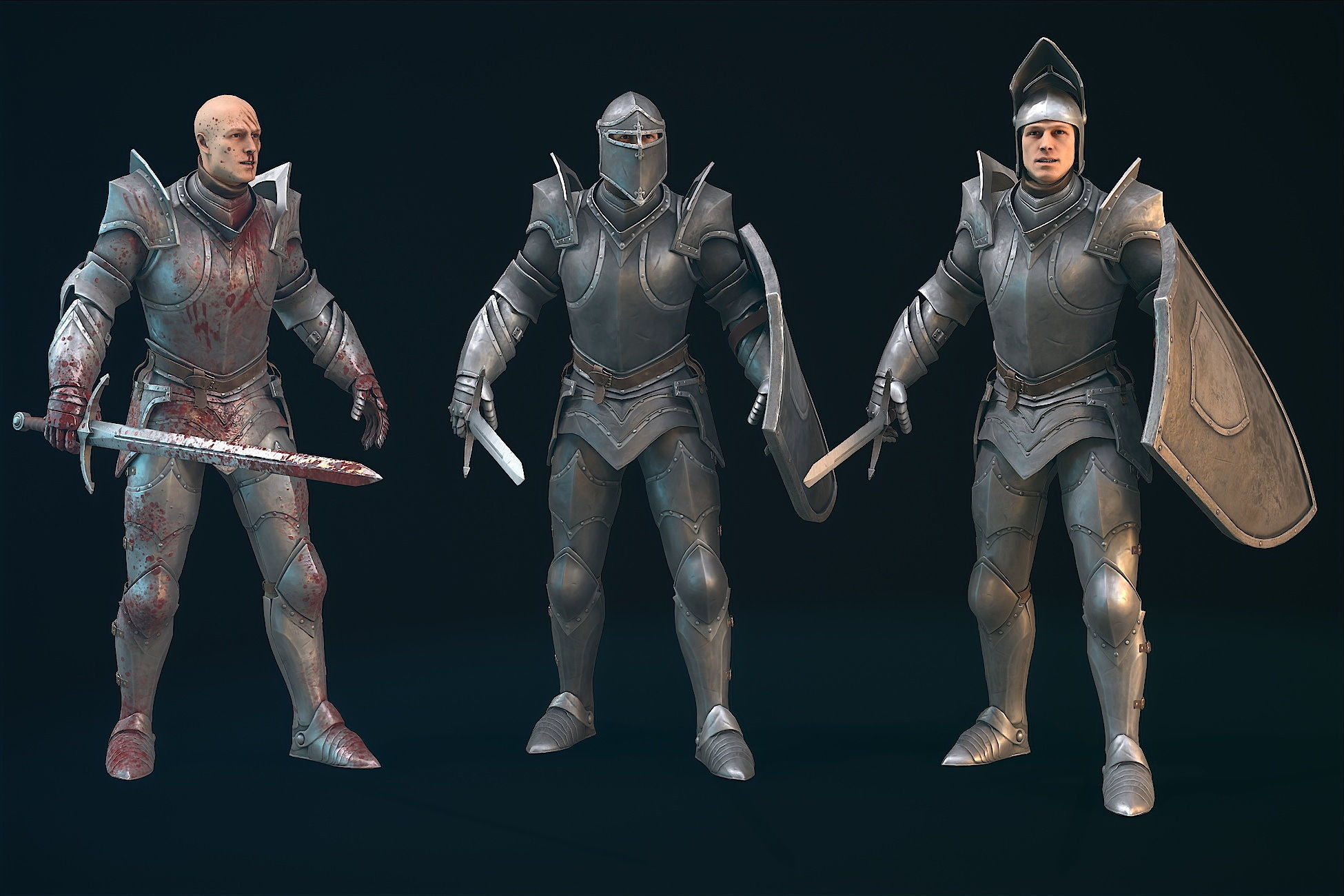 Warrior in Armor Low-poly 3D model_1