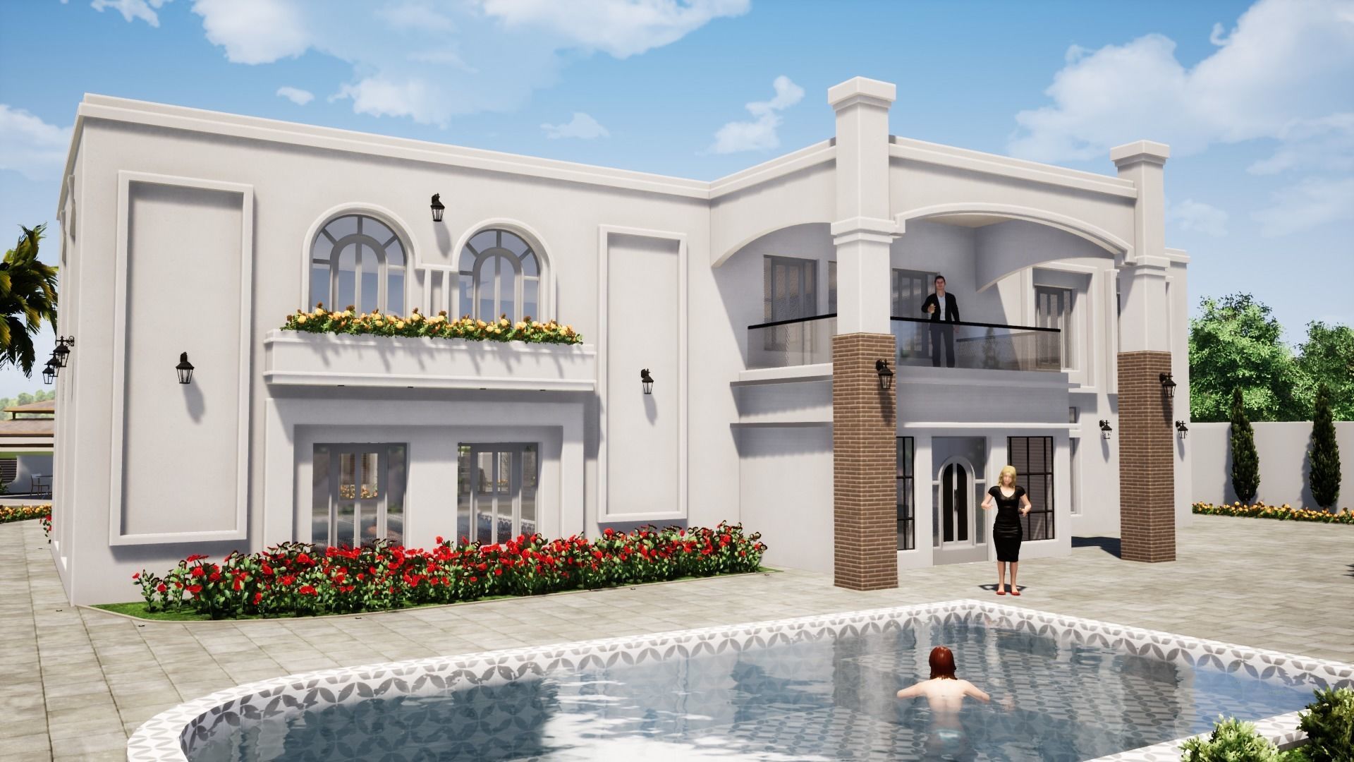 luxury villa house Low-poly 3D model_4