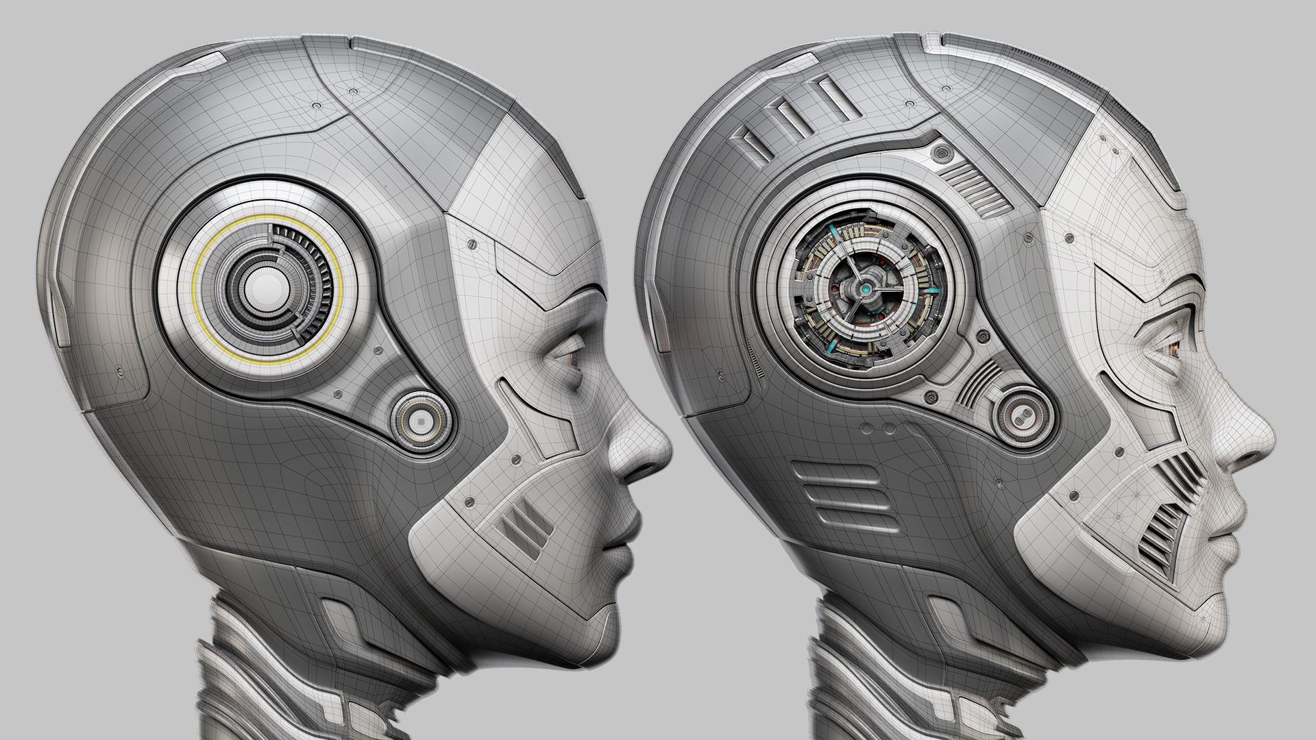 Robot Woman Head Collection 3D model_9