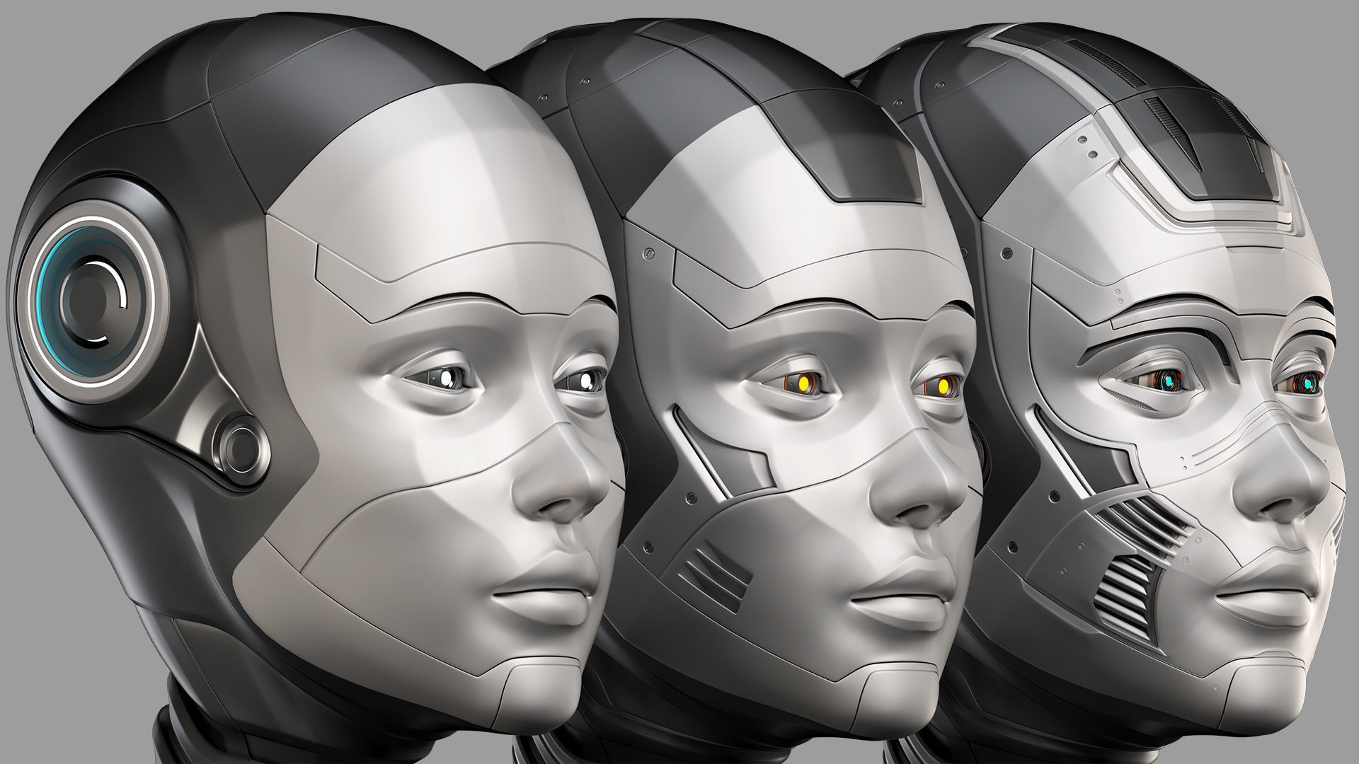 Robot Woman Head Collection 3D model_4