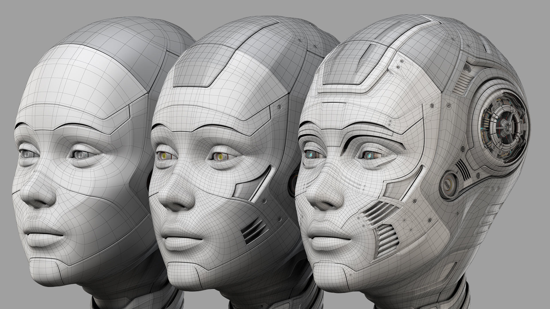 Robot Woman Head Collection 3D model_20