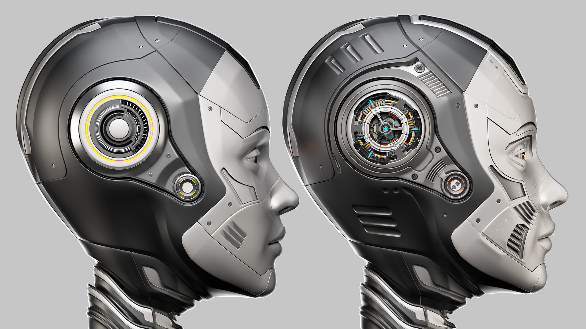 Robot Woman Head Collection 3D model_12