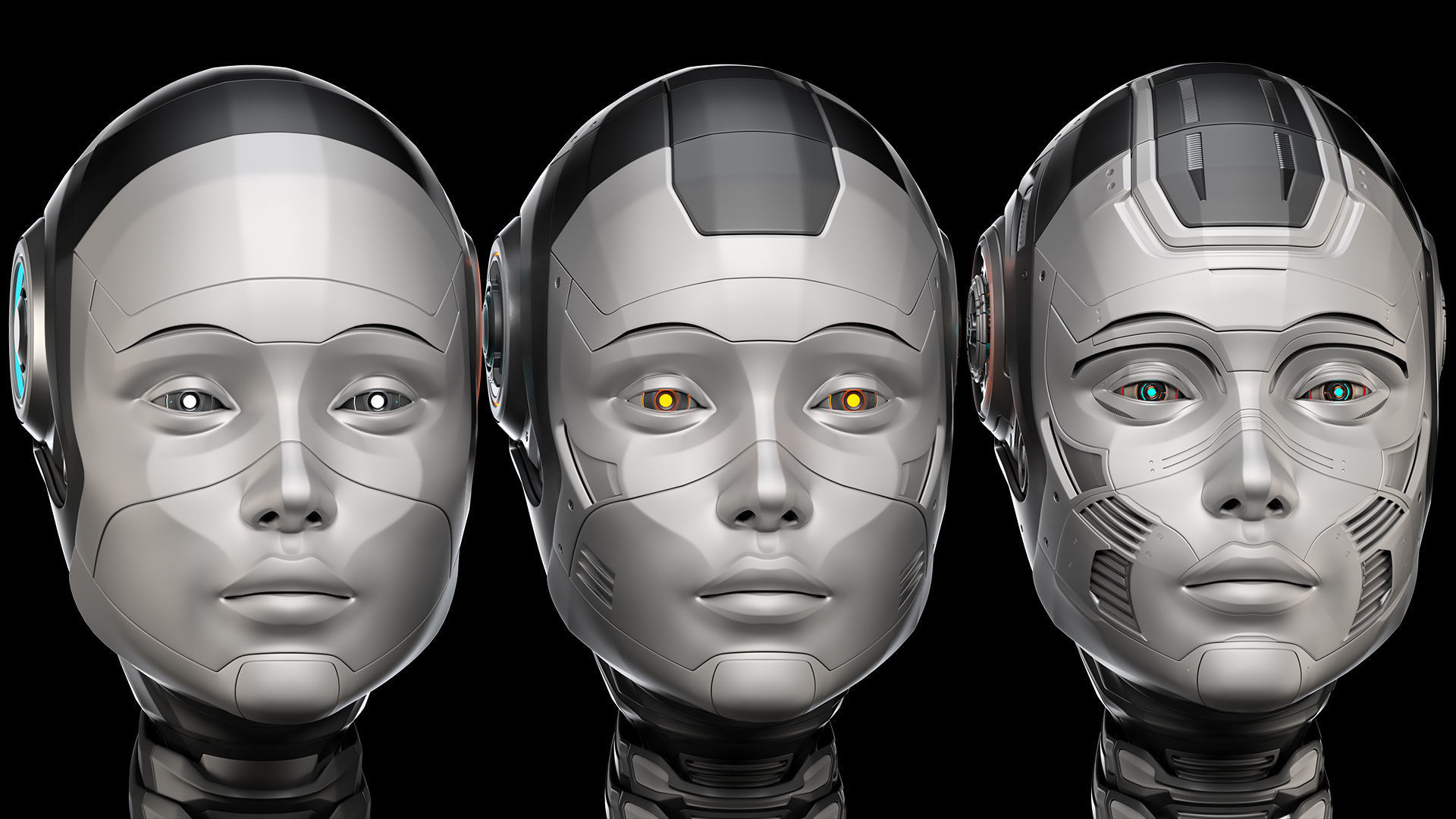 Robot Woman Head Collection 3D model_1