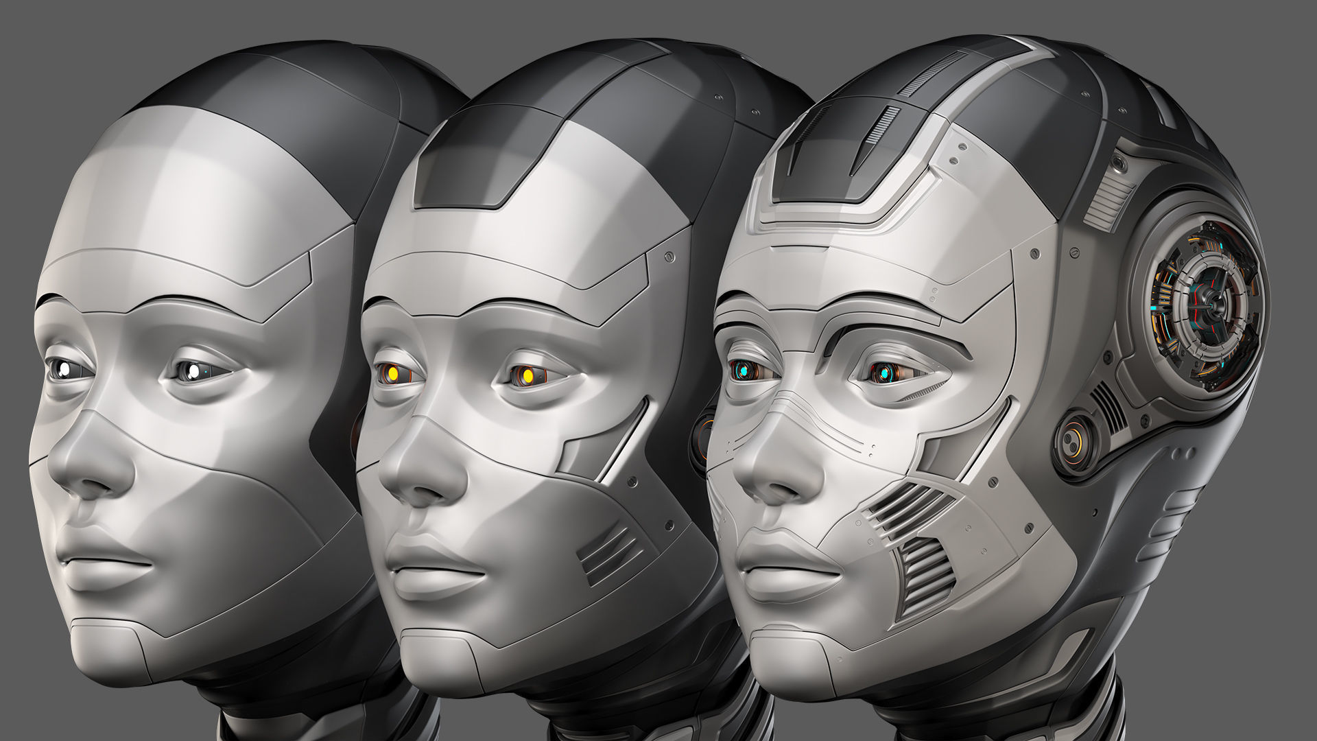 Robot Woman Head Collection 3D model_10