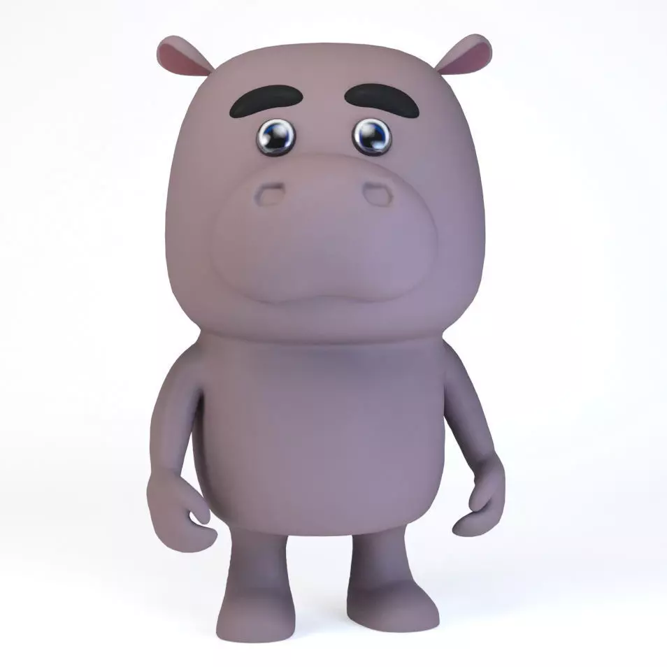 Cartoonish Humanoid Hippopotamus Character Low-poly 3D model_0