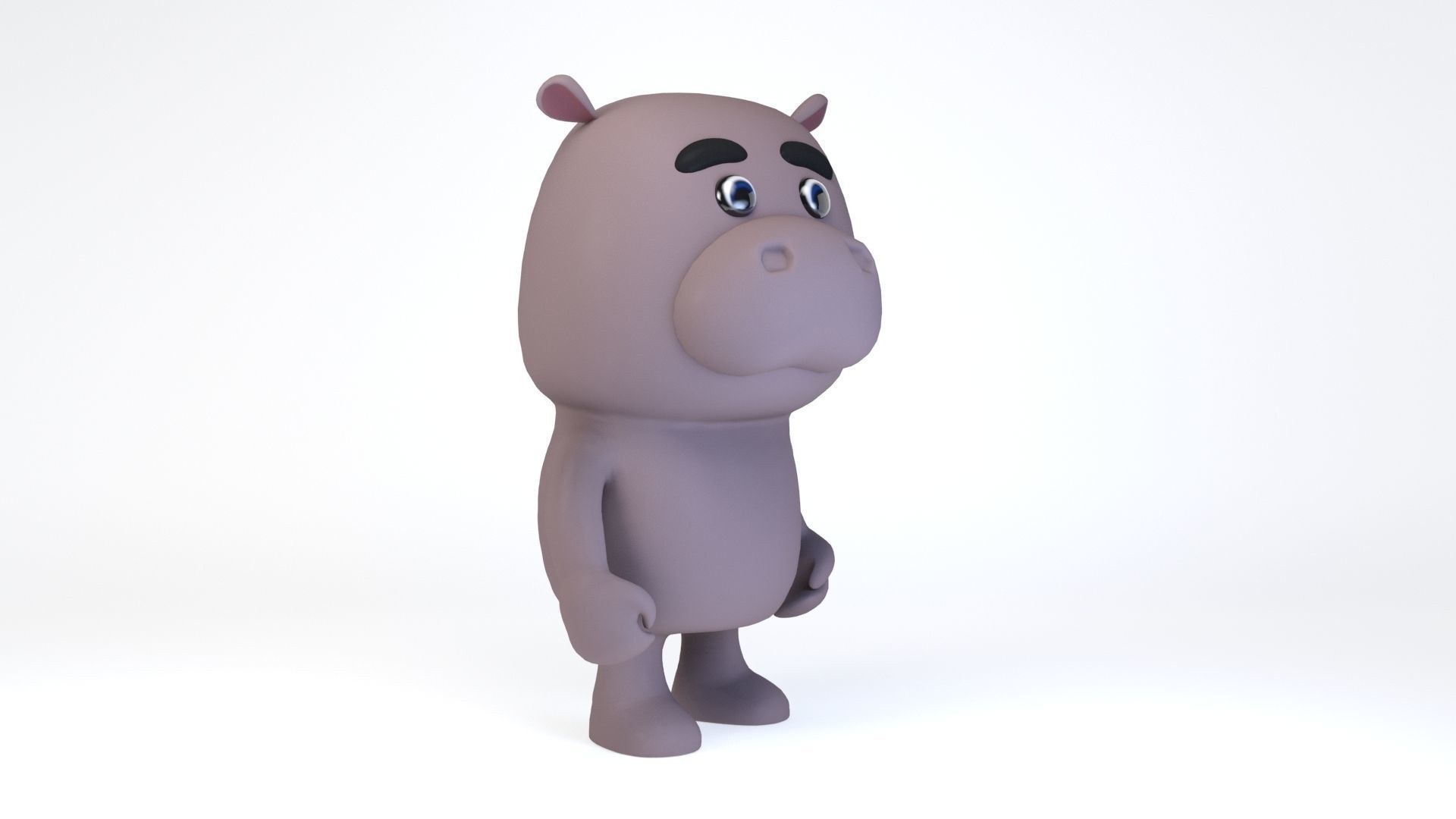 Cartoonish Humanoid Hippopotamus Character Low-poly 3D model_2