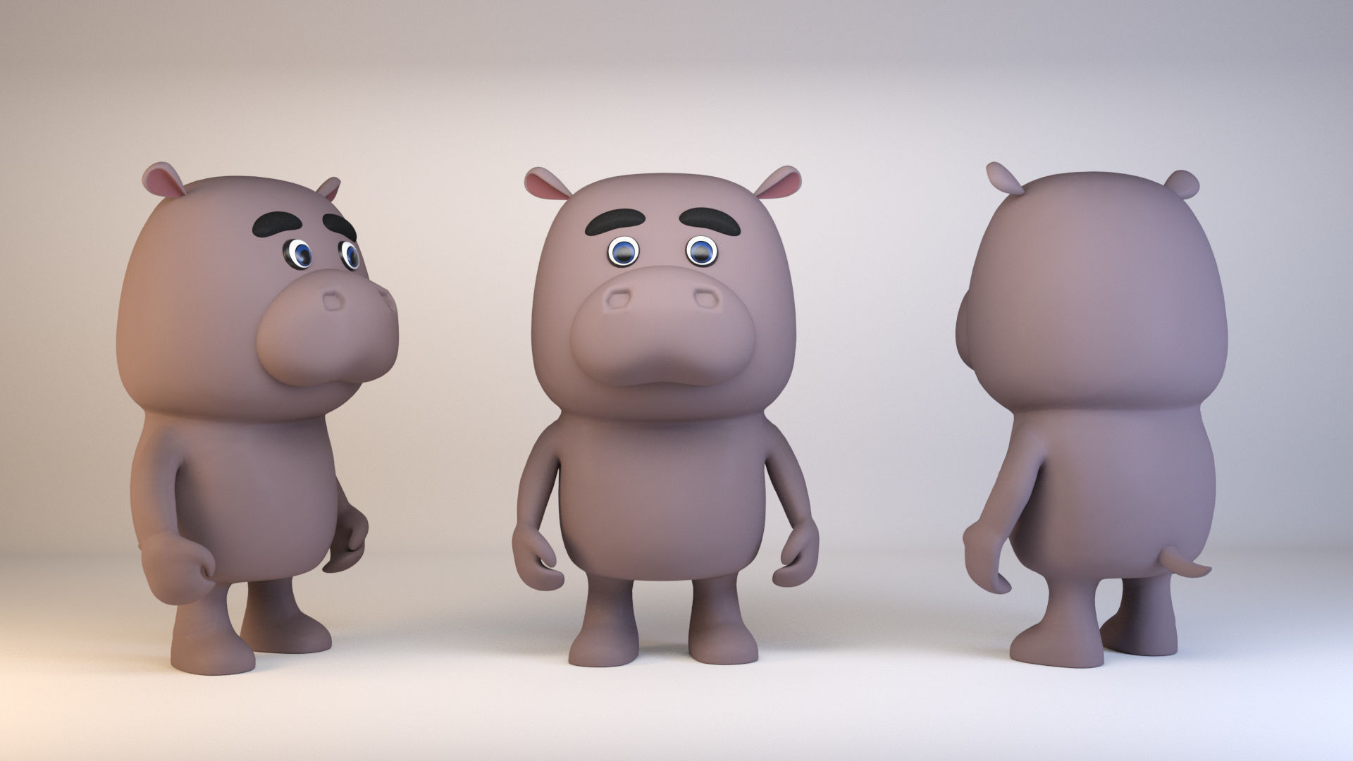 Cartoonish Humanoid Hippopotamus Character Low-poly 3D model_8
