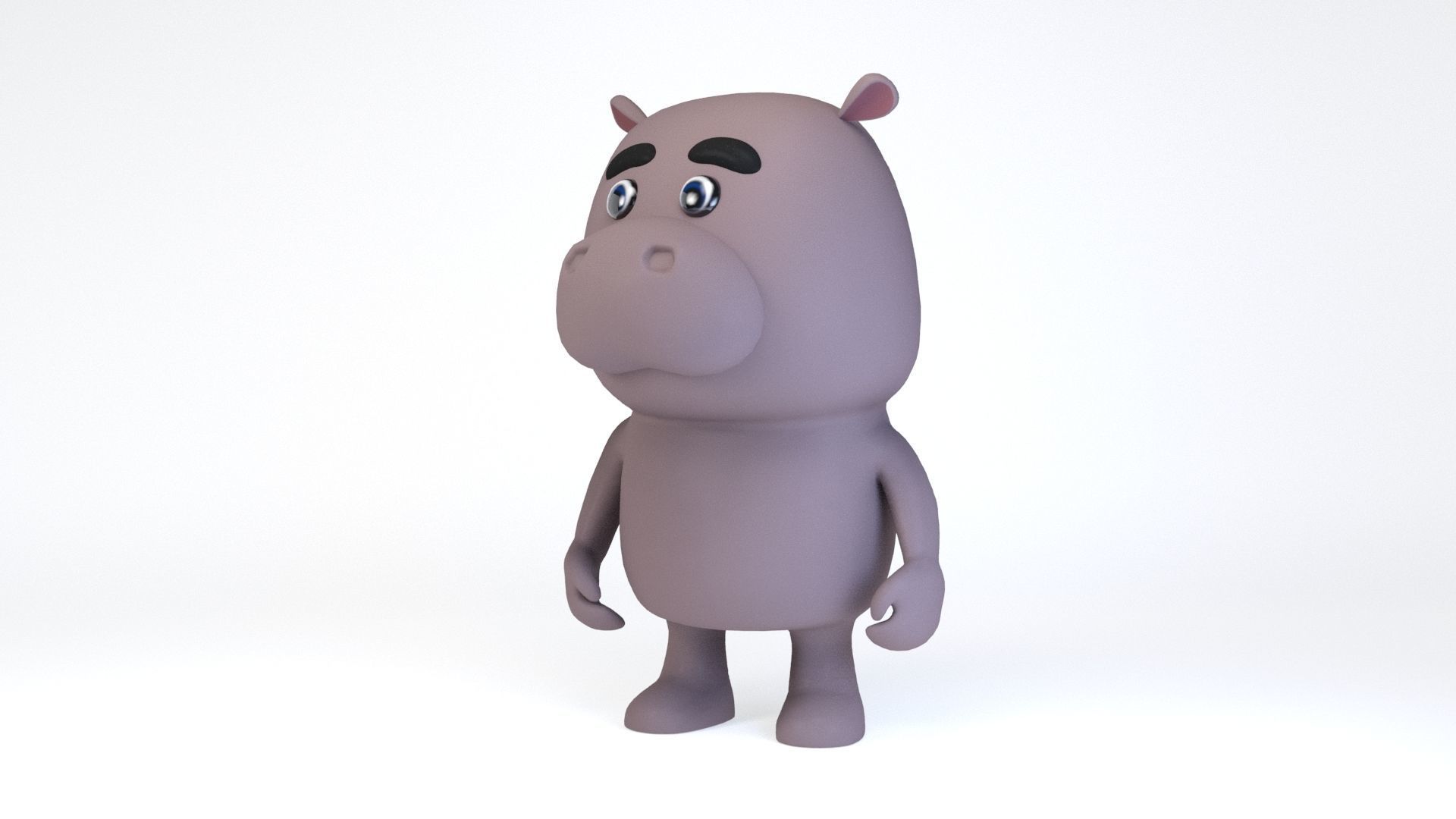 Cartoonish Humanoid Hippopotamus Character Low-poly 3D model_5