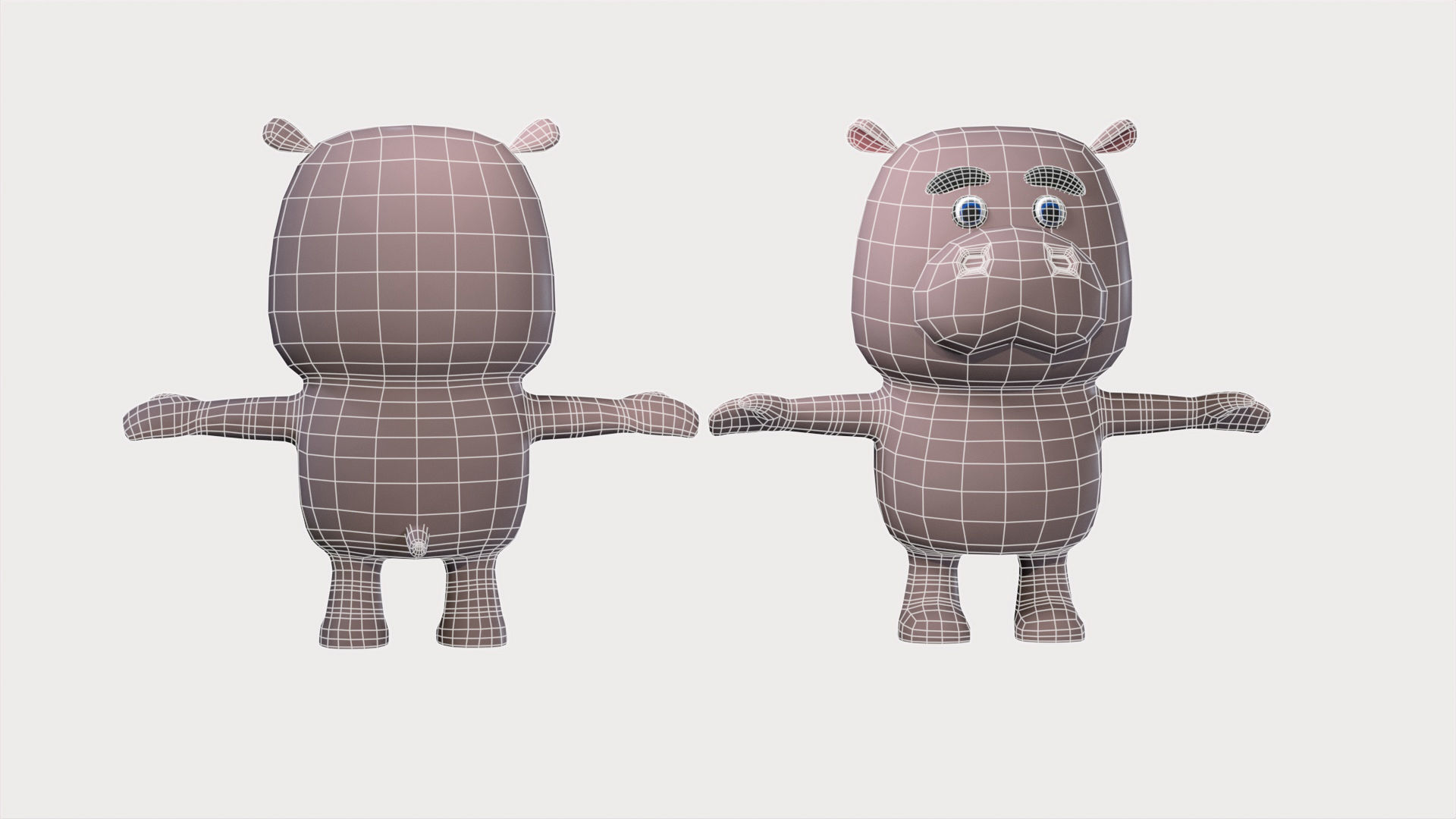Cartoonish Humanoid Hippopotamus Character Low-poly 3D model_7