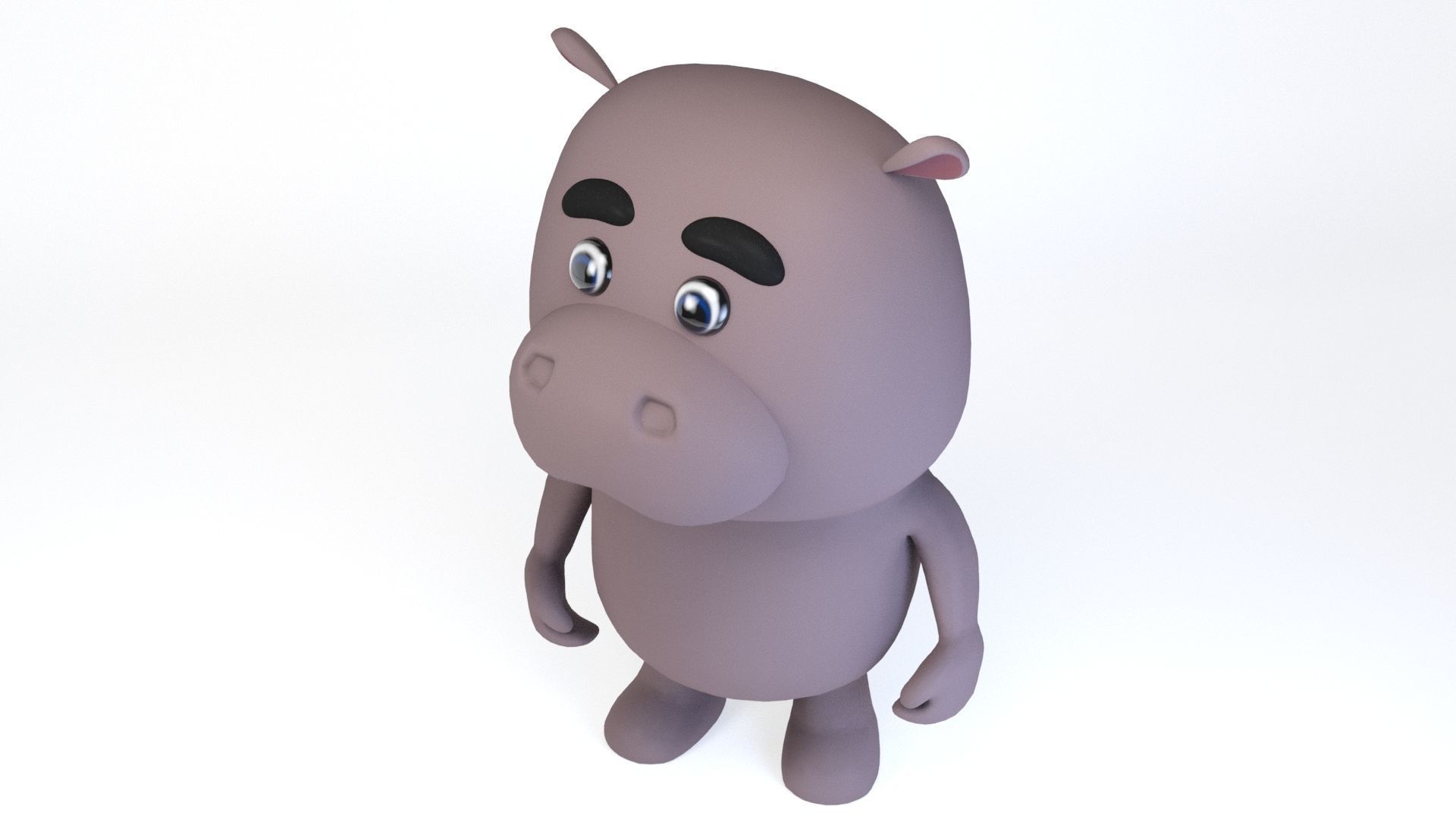Cartoonish Humanoid Hippopotamus Character Low-poly 3D model_6