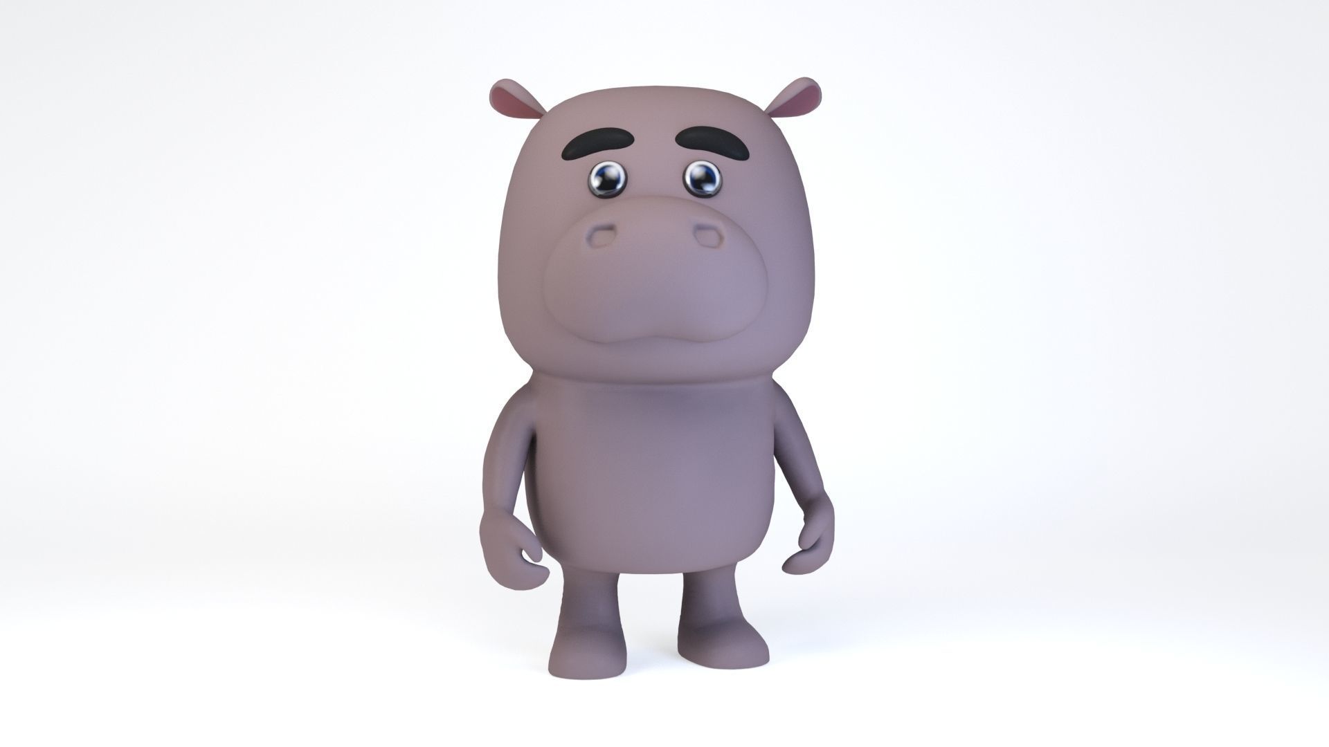 Cartoonish Humanoid Hippopotamus Character Low-poly 3D model_1