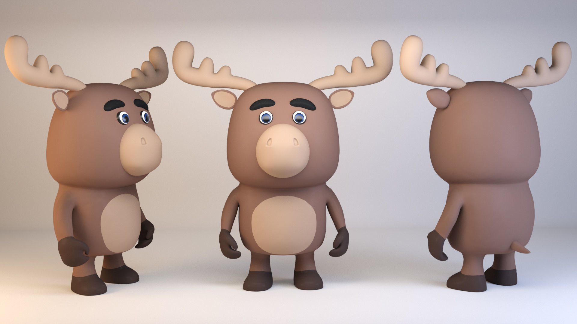 Cartoonish Humanoid Moose Character Low-poly 3D model_9