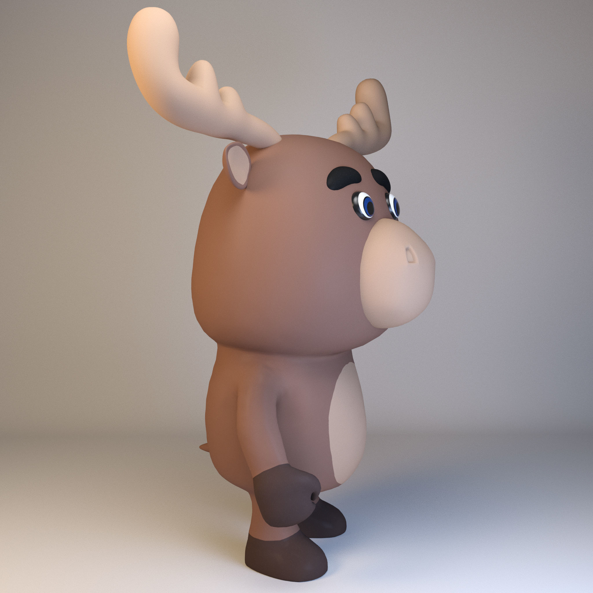 Cartoonish Humanoid Moose Character Low-poly 3D model_6
