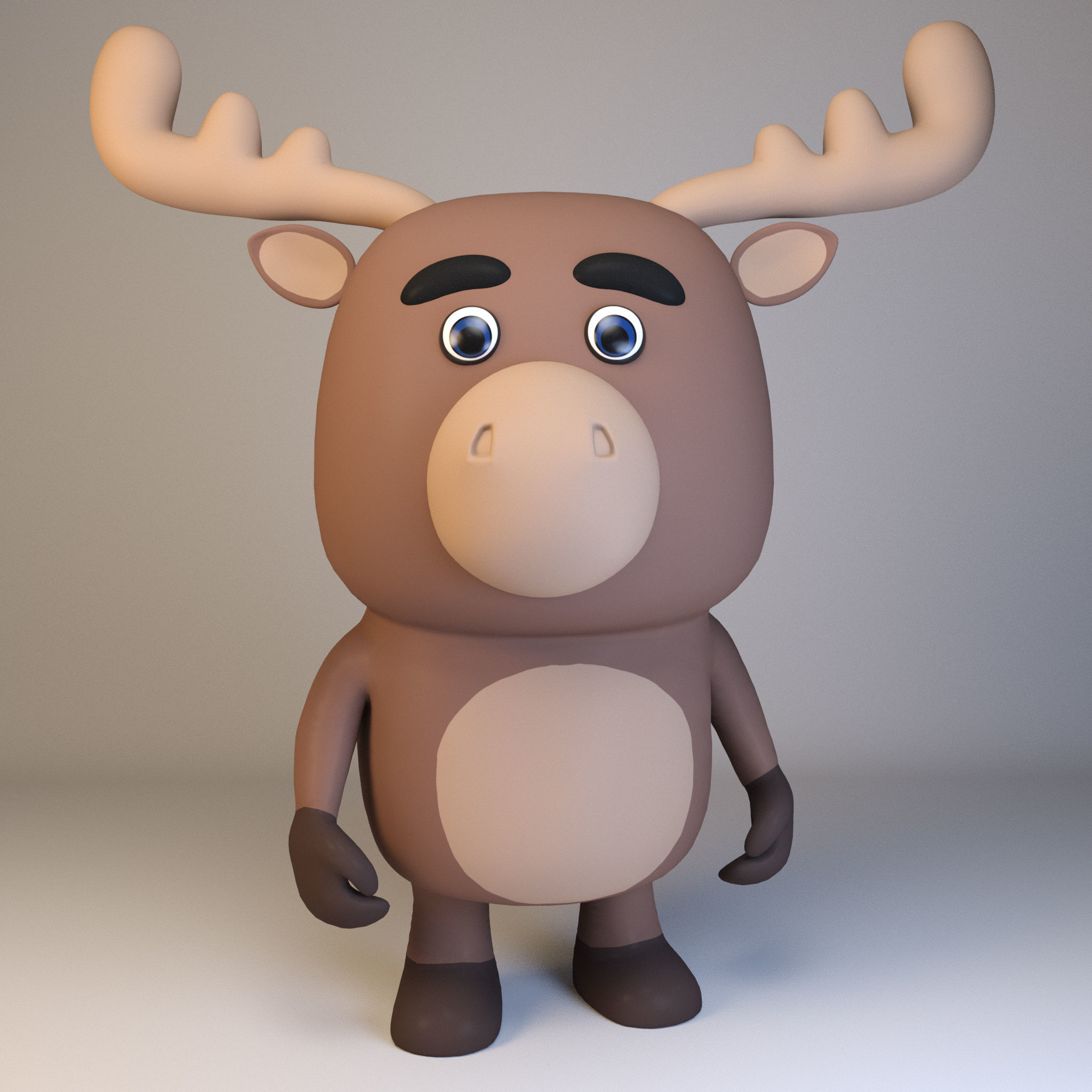 Cartoonish Humanoid Moose Character Low-poly 3D model_5