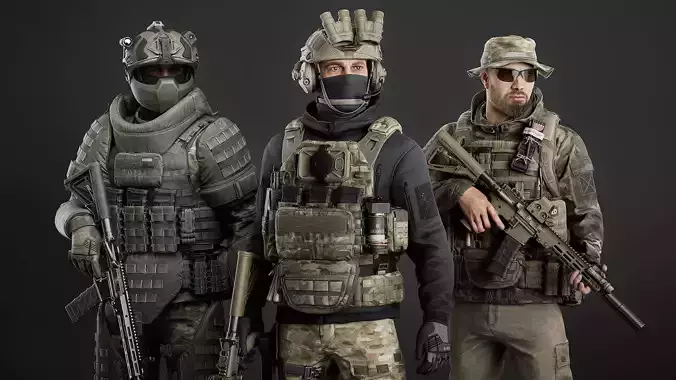 Modular Military Character Low-poly 3D model
