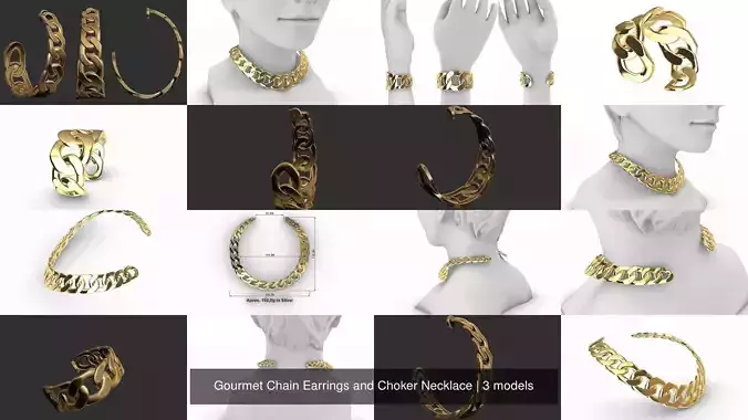 Gourmet Chain Earrings and Choker Necklace 3D Model Collection