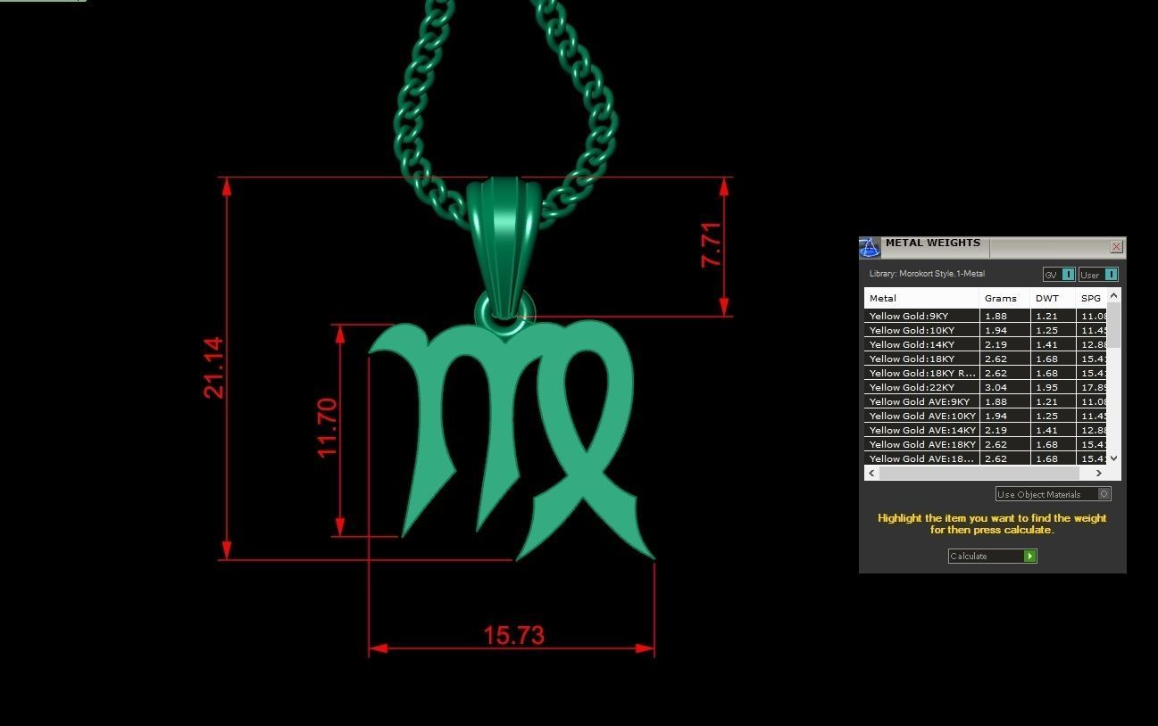 Virgo Light Gold Pendant Version 5 3D print model_1