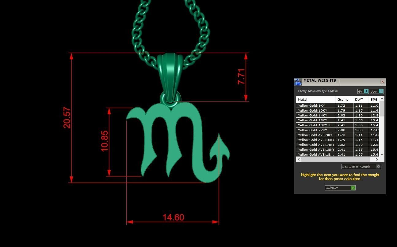 Scorpio Light Gold Pendant Version 5 3D print model_1